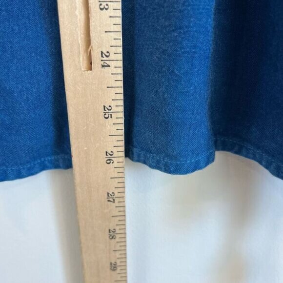 Vintage Women Medium Blue Embroidered Button Down Short Sleeve Shirt Top Peasant - Picture 7 of 13